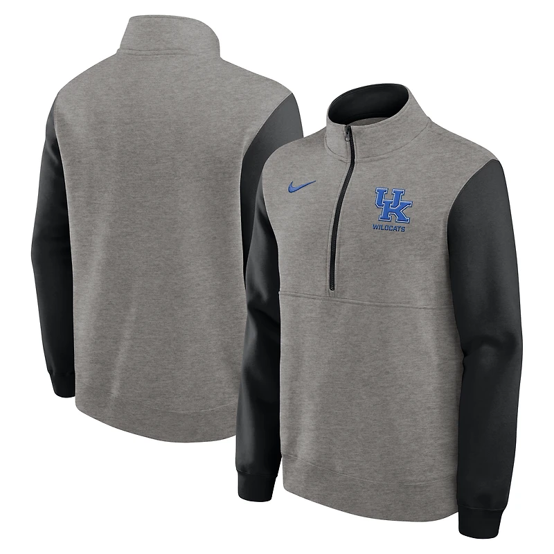 Pull en molleton demi-zippé Nike Kentucky Wildcats Club gris chiné/noir pour homme