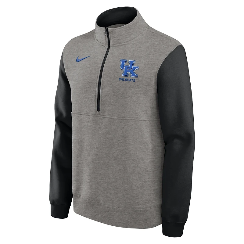Men's Nike Heather Gray/Black Kentucky Wildcats Club Fleece Half-Zip Pullover