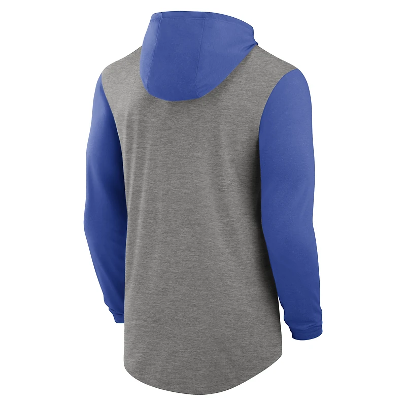Men's Nike Heather Gray/Royal Kentucky Wildcats Campus Legacy Tri-Blend Long Sleeve Hooded T-Shirt