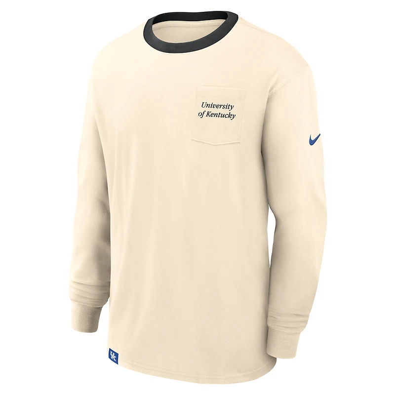 Men's Nike Natural Kentucky Wildcats Athletic Prep Max90 Pocket Logo Long Sleeve T-Shirt