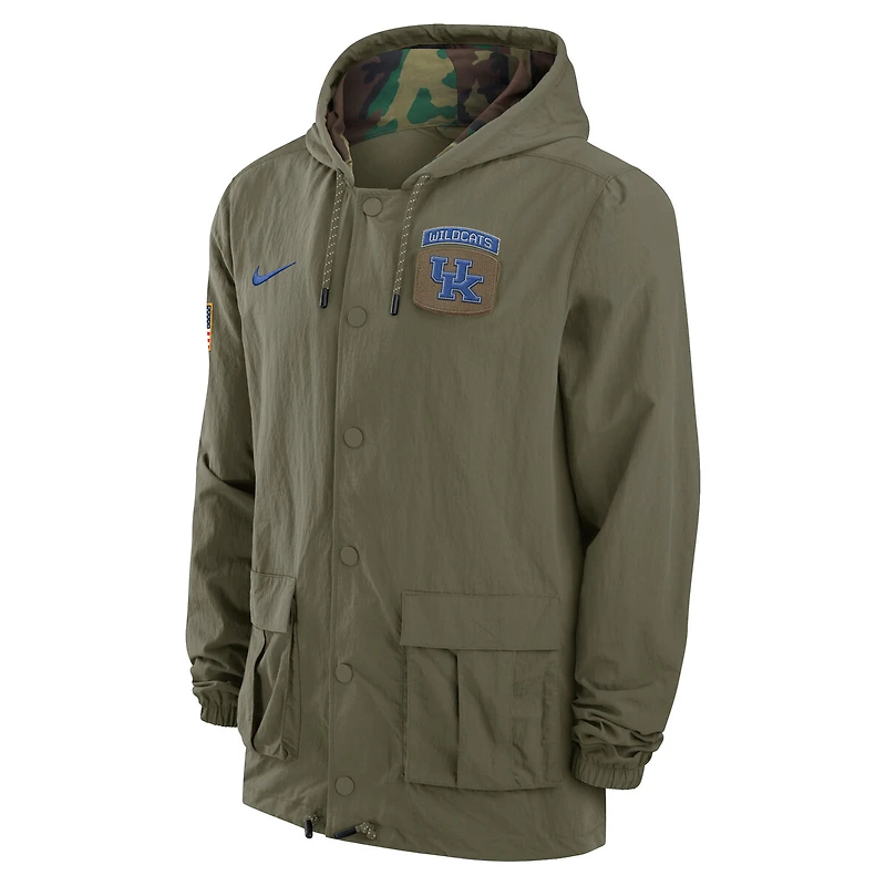 Veste militaire à capuche entièrement pressionnée Nike Olive Kentucky Wildcats 2024 Military Appreciation pour homme