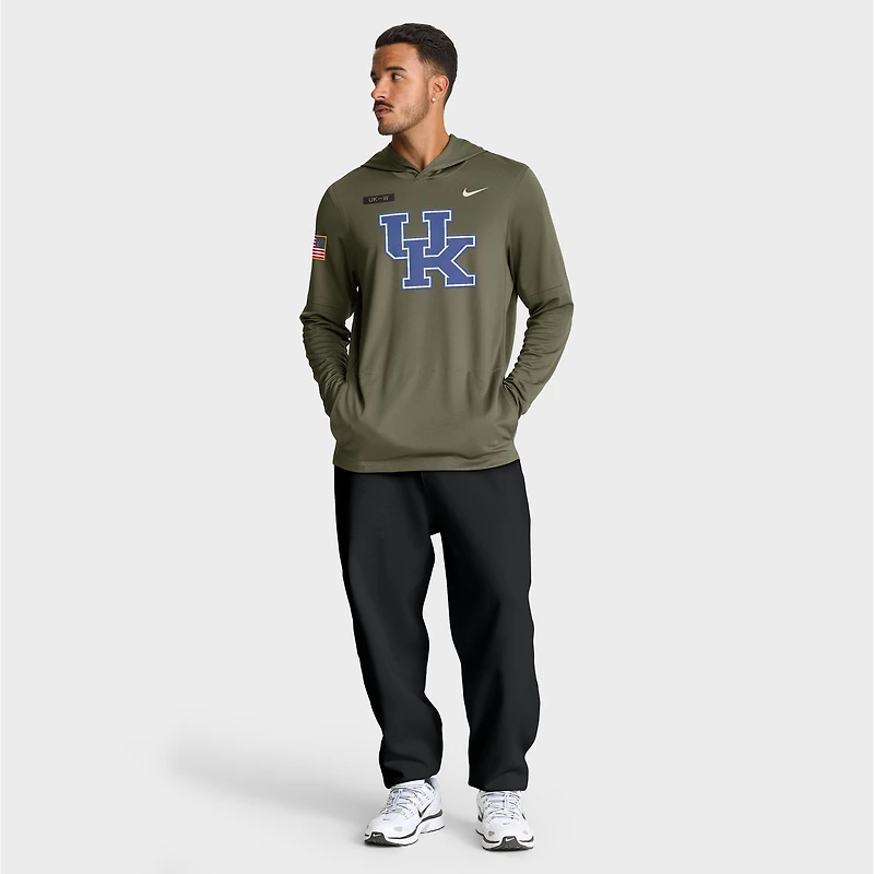 Men's Nike Olive Kentucky Wildcats 2025 Military Appreciation Dri-FIT Long Sleeve Hoodie T-Shirt