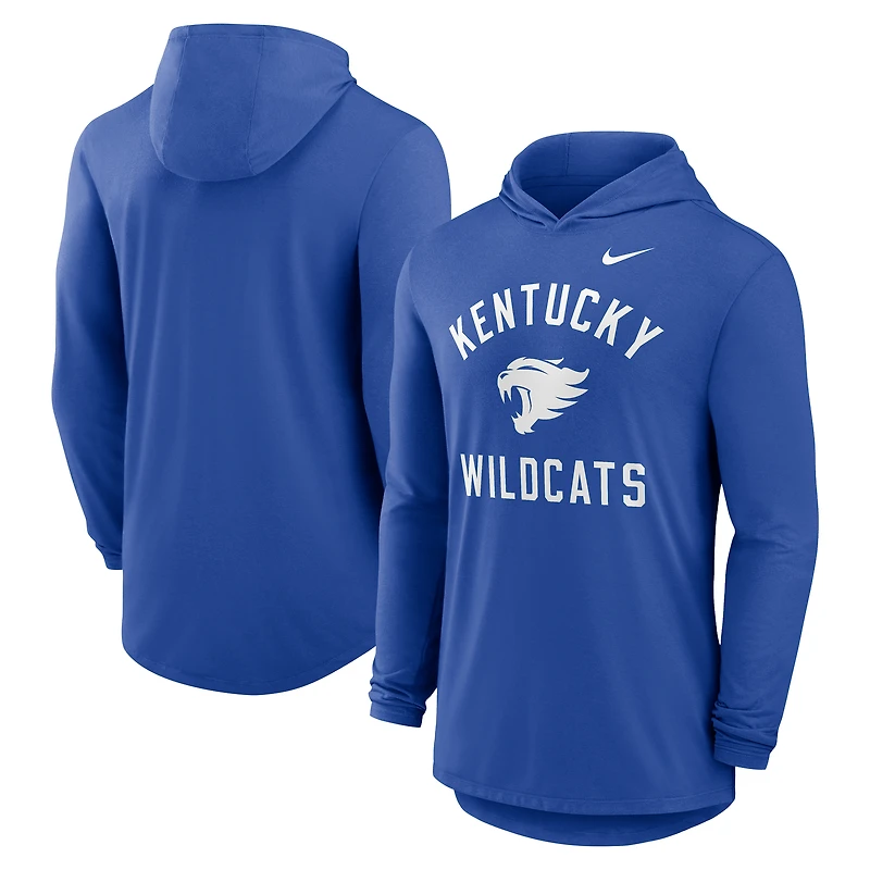 Men's Nike Royal Kentucky Wildcats Classic Arch Tri-Blend Dri-FIT Long Sleeve Hoodie T-Shirt