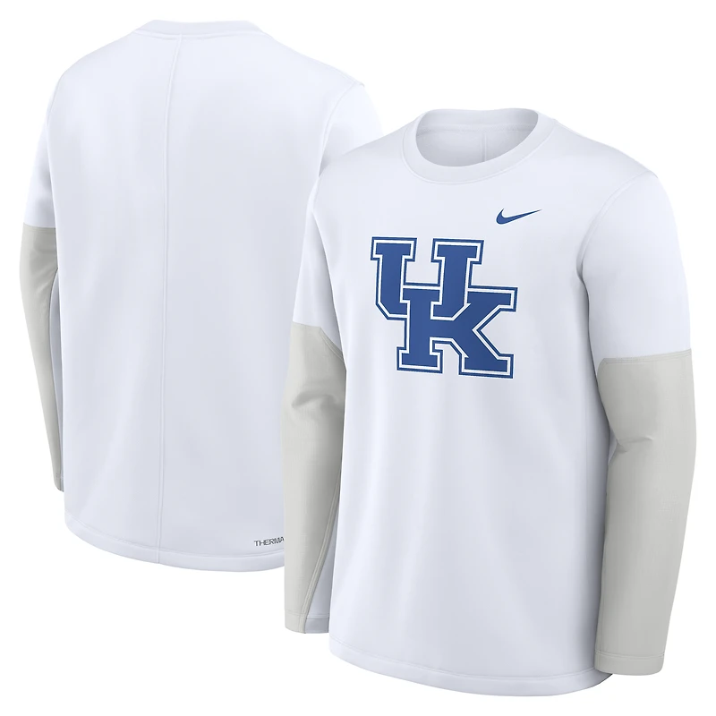 T-shirt Nike blanc à manches longues Kentucky Wildcats 2025 Sideline Coach Therma-FIT pour homme