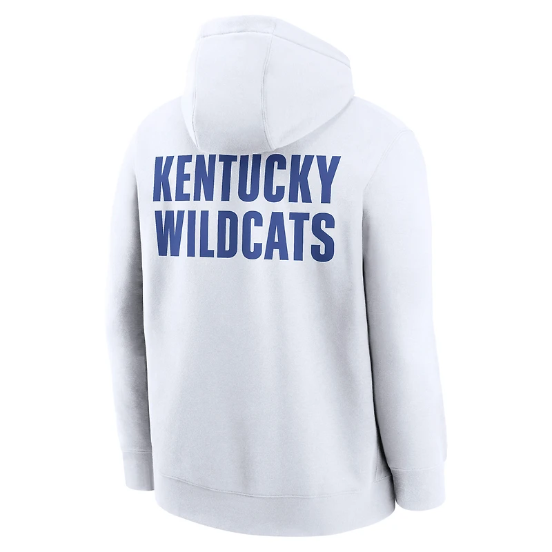 Men's Nike White Kentucky Wildcats Basketball Two-Hit Club Fleece Pullover Hoodie
