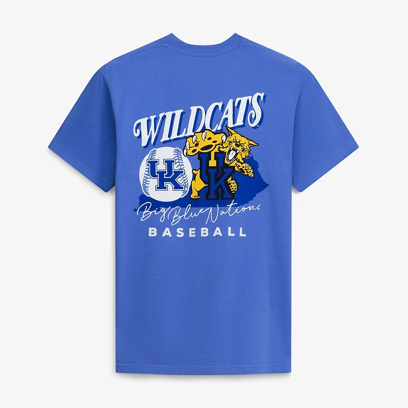 T-shirt de baseball pour homme Royal Kentucky Wildcats avec mascotte dessinée