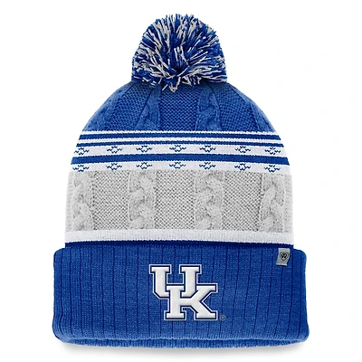 Bonnet en tricot à revers tricolore Altitude Royal Kentucky Wildcats pour homme Top of the World avec pompon
