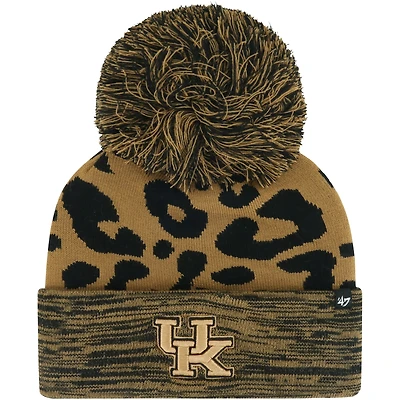 Bonnet en tricot à revers rosette '47 marron pour femmes avec pompon