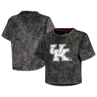 T-shirt court en soie laiteuse à délavage vintage Kentucky Wildcats noir pour femme