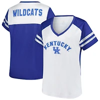 Women's Fanatics White Kentucky Wildcats Plus Rhinestone Glitter Sleeve Stripe V-Neck T-Shirt