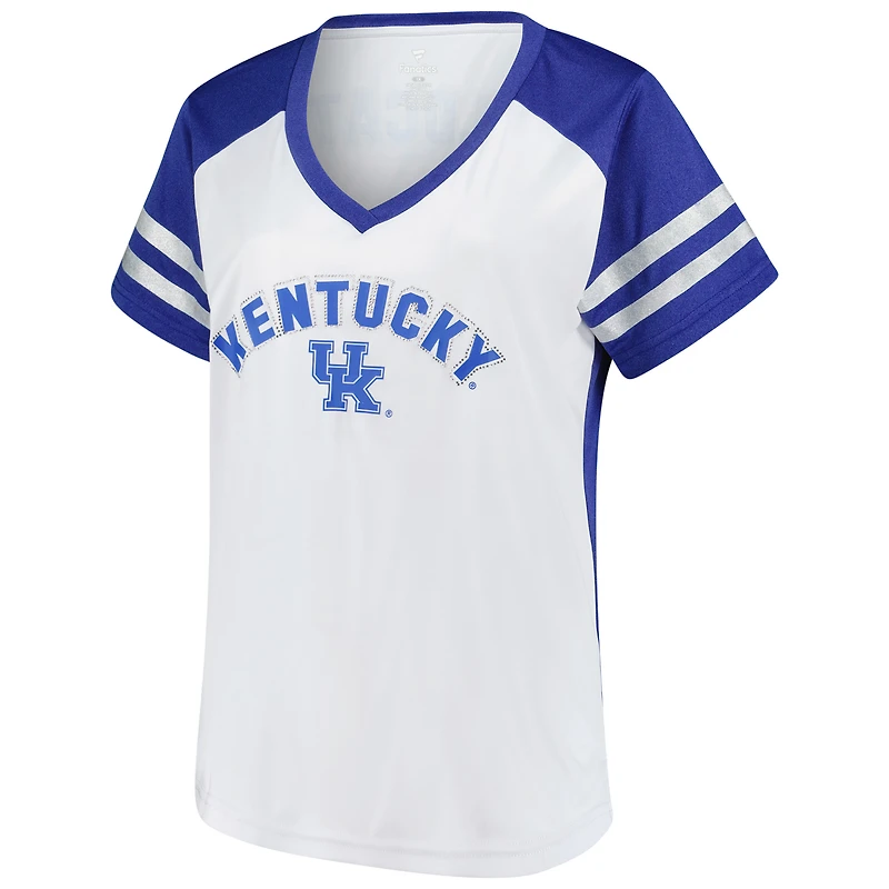 Women's Fanatics White Kentucky Wildcats Plus Rhinestone Glitter Sleeve Stripe V-Neck T-Shirt