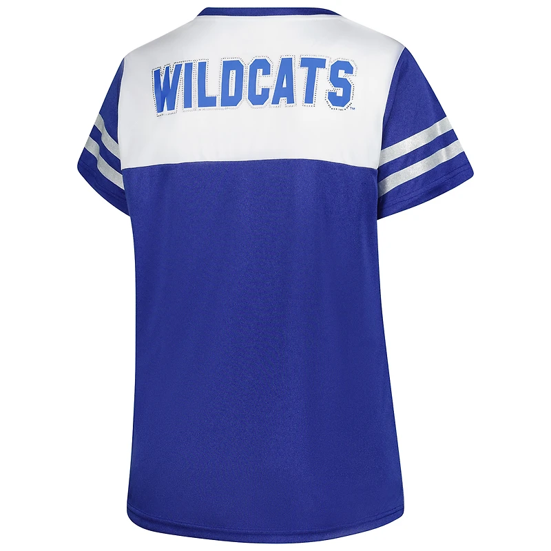 Women's Fanatics White Kentucky Wildcats Plus Rhinestone Glitter Sleeve Stripe V-Neck T-Shirt