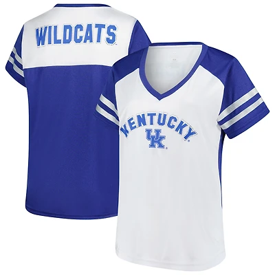 Women's Fanatics White Kentucky Wildcats Plus Rhinestone Glitter Sleeve Stripe V-Neck T-Shirt