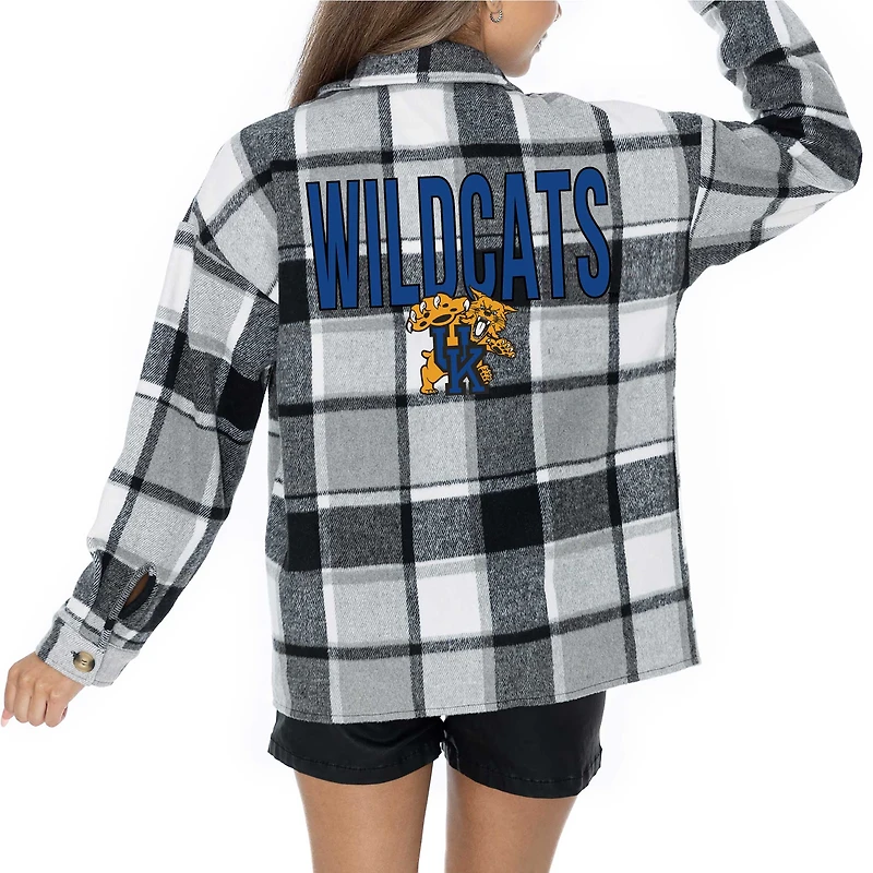 Chemise boutonnée en flanelle grise Gameday Couture pour femme, motif End Zone Game des Kentucky Wildcats