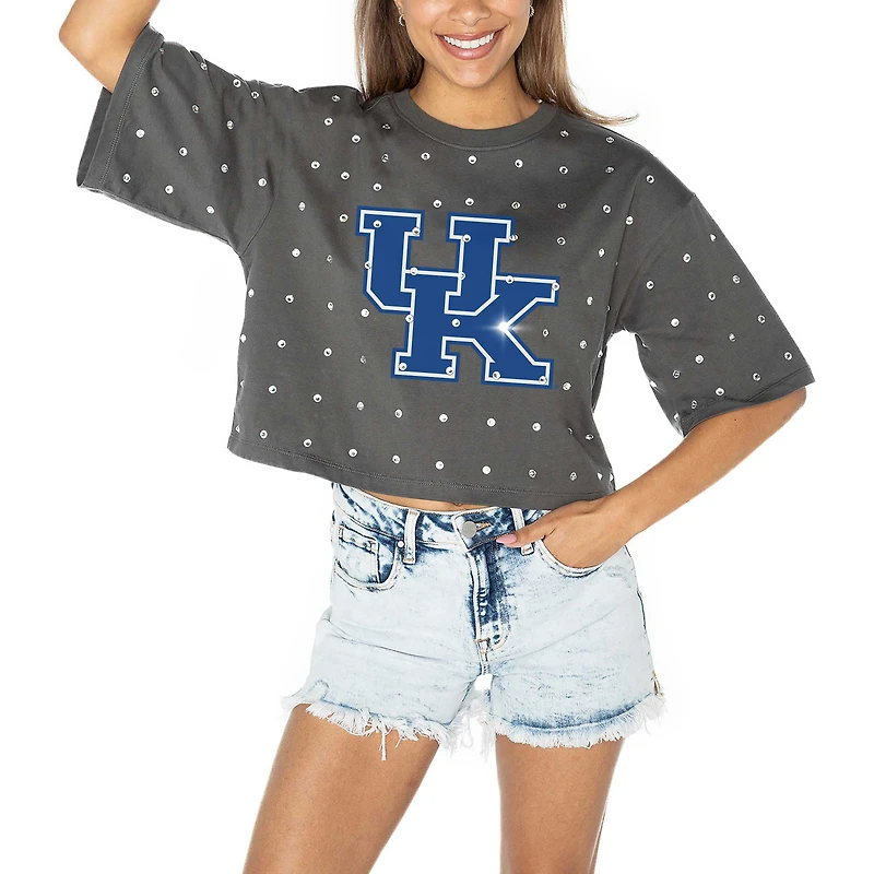 T-shirt court à strass pour femme Gameday Couture, gris, Kentucky Wildcats Go Time