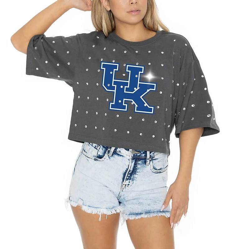 T-shirt court à strass pour femme Gameday Couture, gris, Kentucky Wildcats Go Time