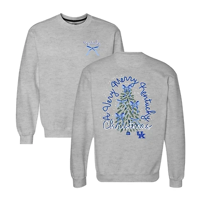 Women's  Heather Gray Kentucky Wildcats Classic Merry Christmas Tree Crewneck Sweatshirt