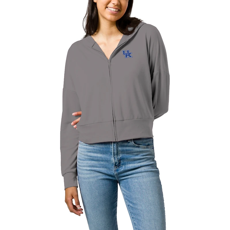 Sweat à capuche court zippé gris pour femmes, style universitaire, Kentucky Wildcats, mi-long, toute la journée