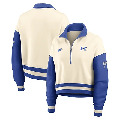 Women's Nike Natural/Royal Kentucky Wildcats Oversized Legacy Color Block Cropped Quarter-Zip Pullover