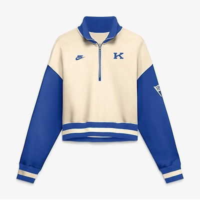 Pull court à col zippé Nike Wildcats Kentucky, coloris naturel/bleu royal, oversize, style Legacy, pour femme