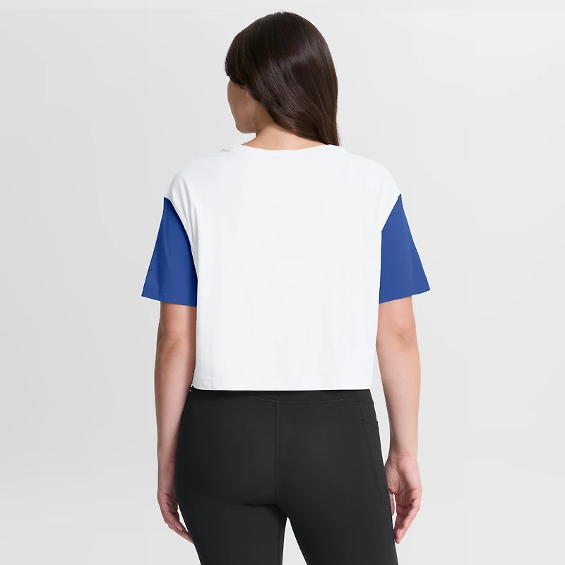 T-shirt court Nike Dri-FIT pour femme, blanc/bleu royal, avec inscription en blocs de couleurs des Wildcats du Kentucky