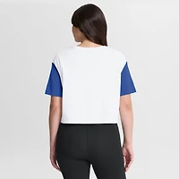 T-shirt court Nike Dri-FIT pour femme, blanc/bleu royal, avec inscription en blocs de couleurs des Wildcats du Kentucky