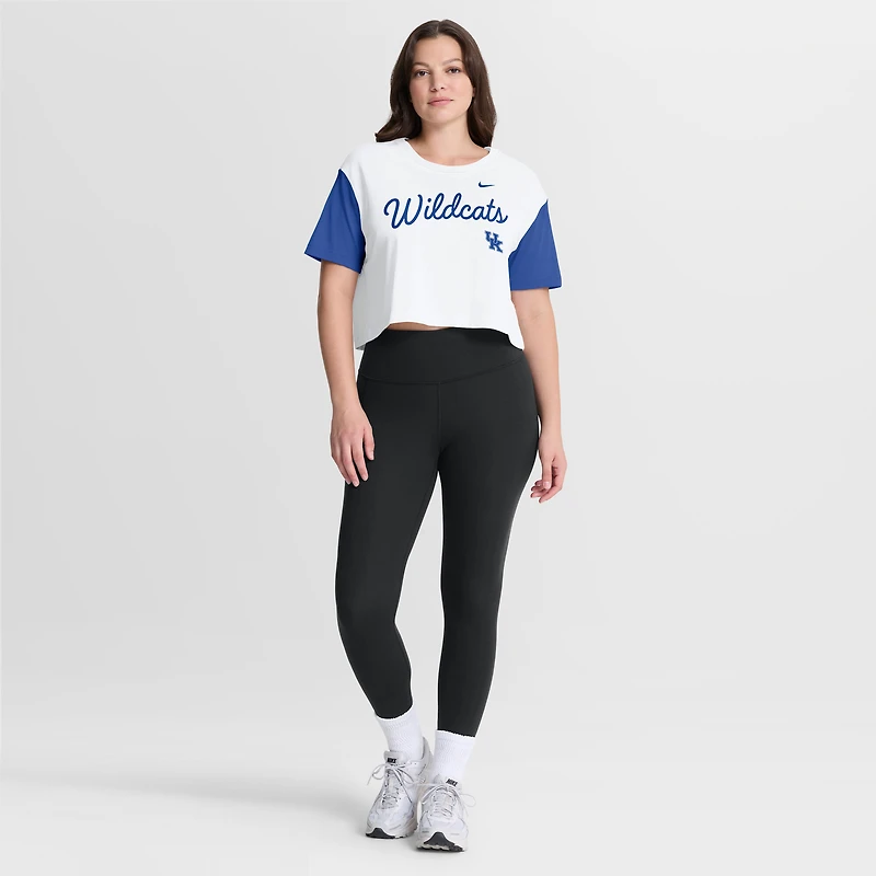 Women's Nike White/Royal Kentucky Wildcats Color-Block Script Dri-FIT Cropped T-Shirt