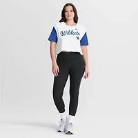 Women's Nike White/Royal Kentucky Wildcats Color-Block Script Dri-FIT Cropped T-Shirt