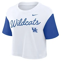 Women's Nike White/Royal Kentucky Wildcats Color-Block Script Dri-FIT Cropped T-Shirt