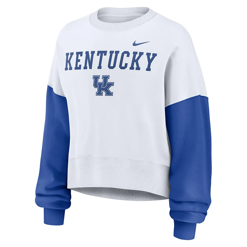 Women's Nike White Kentucky Wildcats Oversized Color-Block Pullover Sweatshirt