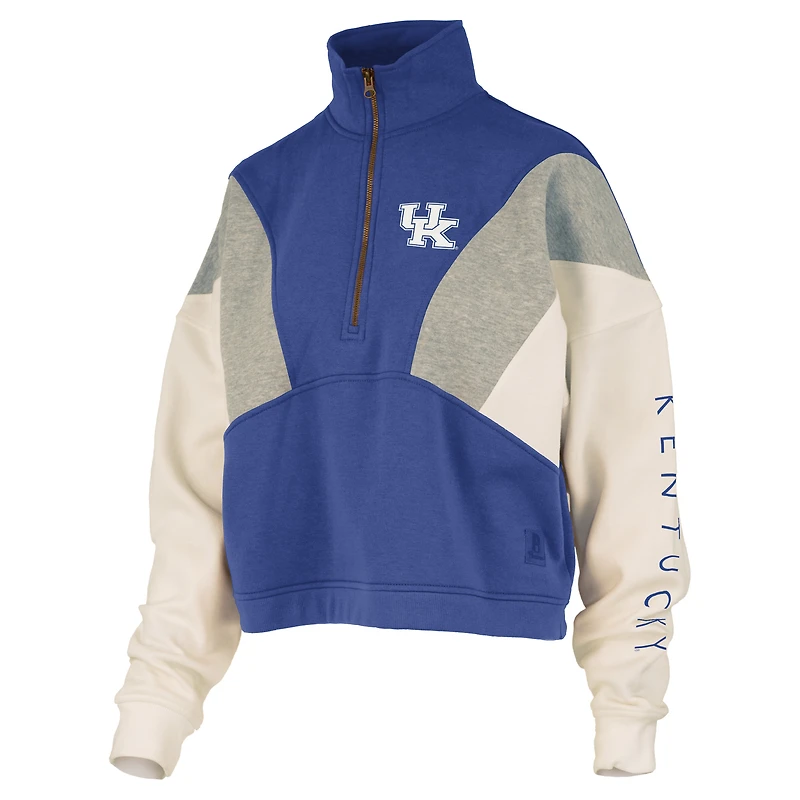 Women's Pressbox  Royal Kentucky Wildcats Ferrara Color Block Quarter-Zip Sweatshirt