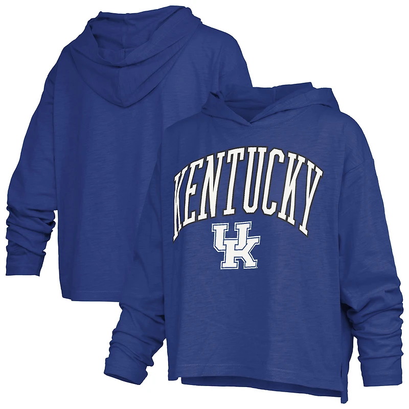 Women's Pressbox Royal Kentucky Wildcats Nelson Arch Over Logo Long Sleeve Hooded Slub T-Shirt