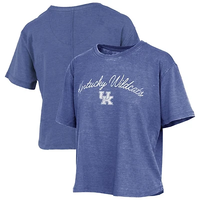 T-shirt vintage Pressbox Royal Kentucky Wildcats pour femmes, longueur taille, logo superposé à l'écriture cursive