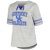 Women's Profile Heather Gray Kentucky Wildcats Plus Striped Lace-Up V-Neck T-Shirt