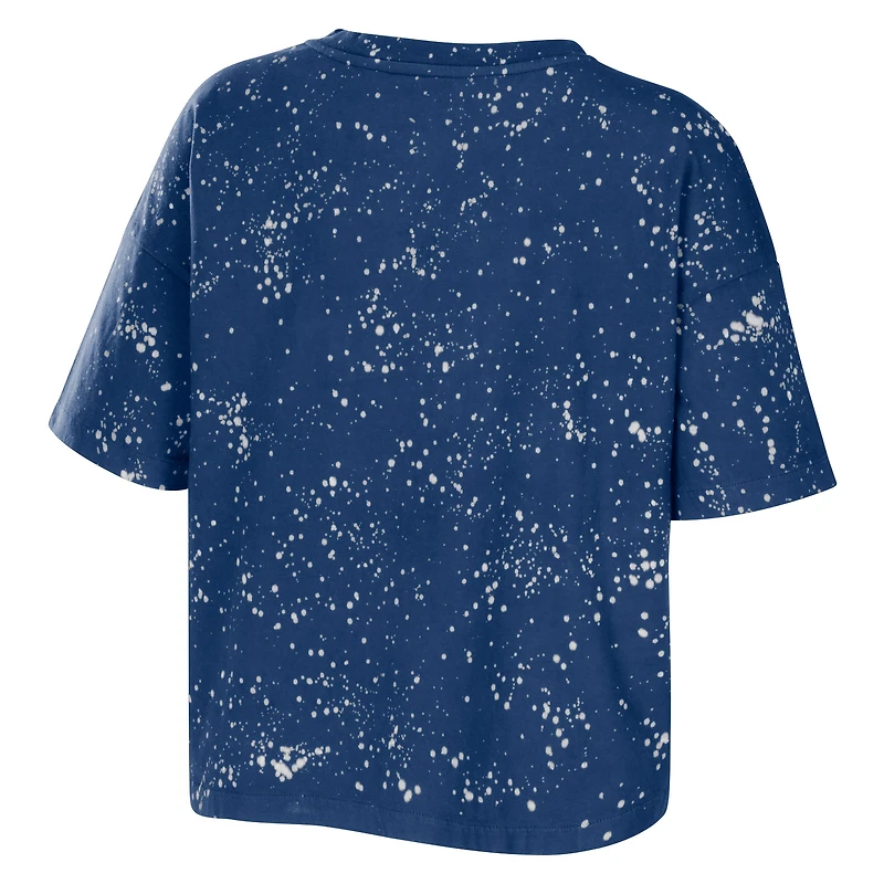 Women's WEAR by Erin Andrews Royal Kentucky Wildcats Bleach Wash Splatter Cropped Notch Neck T-Shirt