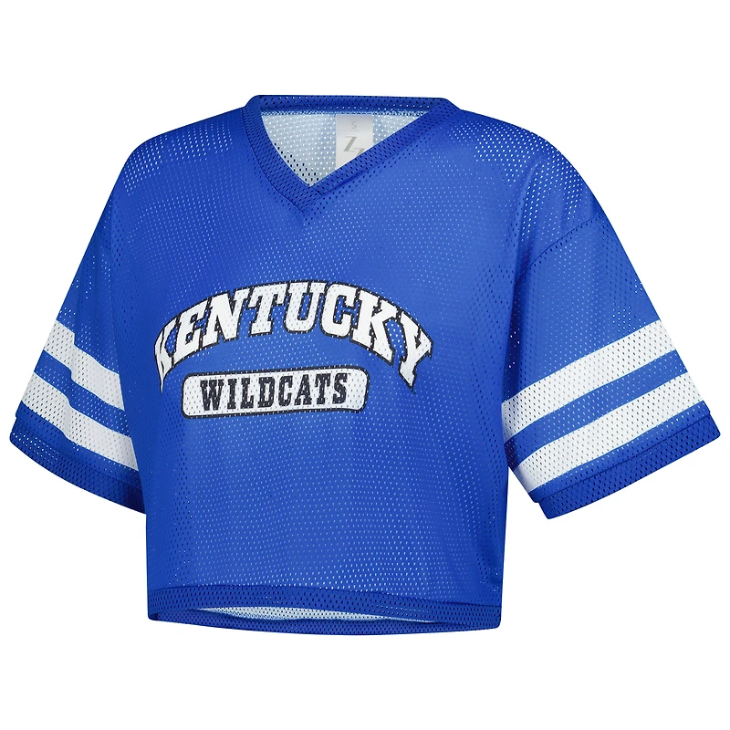 Women's ZooZatz Royal Kentucky Wildcats V-Neck Mesh Cropped T-Shirt