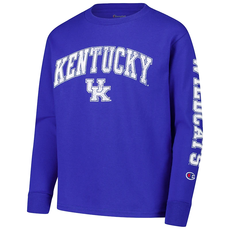 T-shirt à manches longues avec logo vieilli Royal Kentucky Wildcats, champion des jeunes