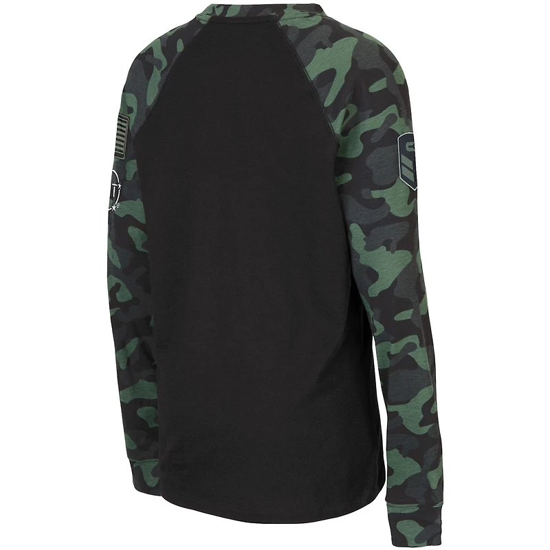 T-shirt à manches longues raglan Colosseum Kentucky Wildcats OHT Military Appreciation pour jeune, noir/camouflage