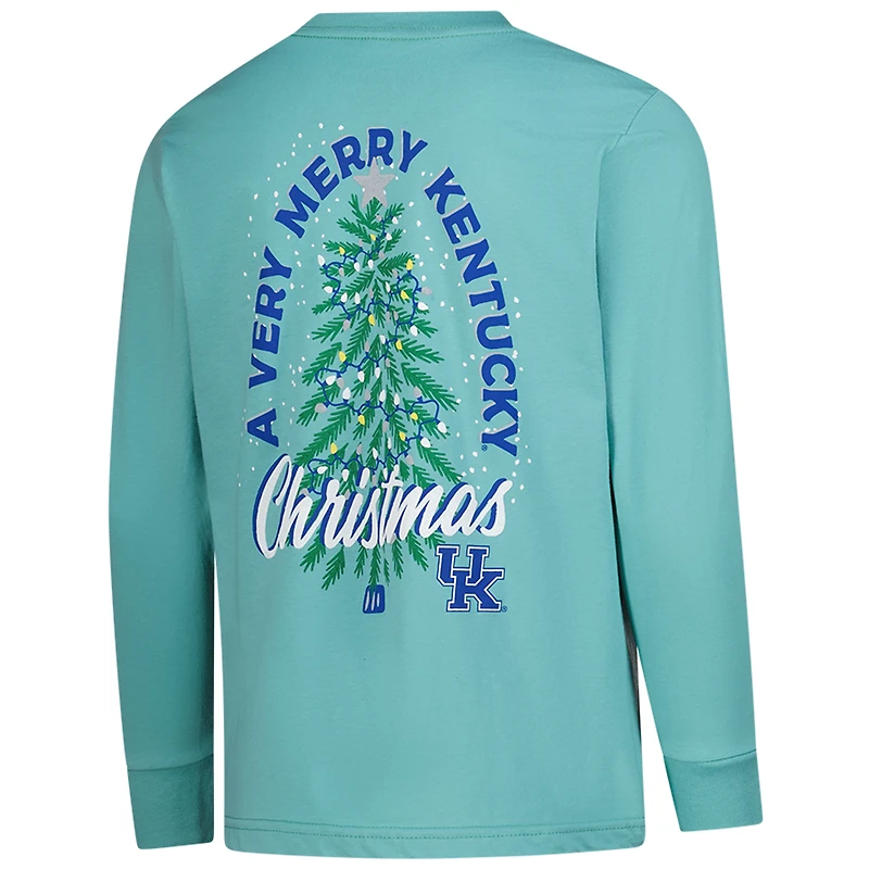 T-shirt à manches longues vert clair pour jeunes, Kentucky Wildcats, motif sapin de Noël