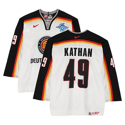 Klaus Kathan Team Germany Game-Used #49 White Nike Jersey vs. Team Czech Republic on September 3 during the 2004 World Cup of Hockey