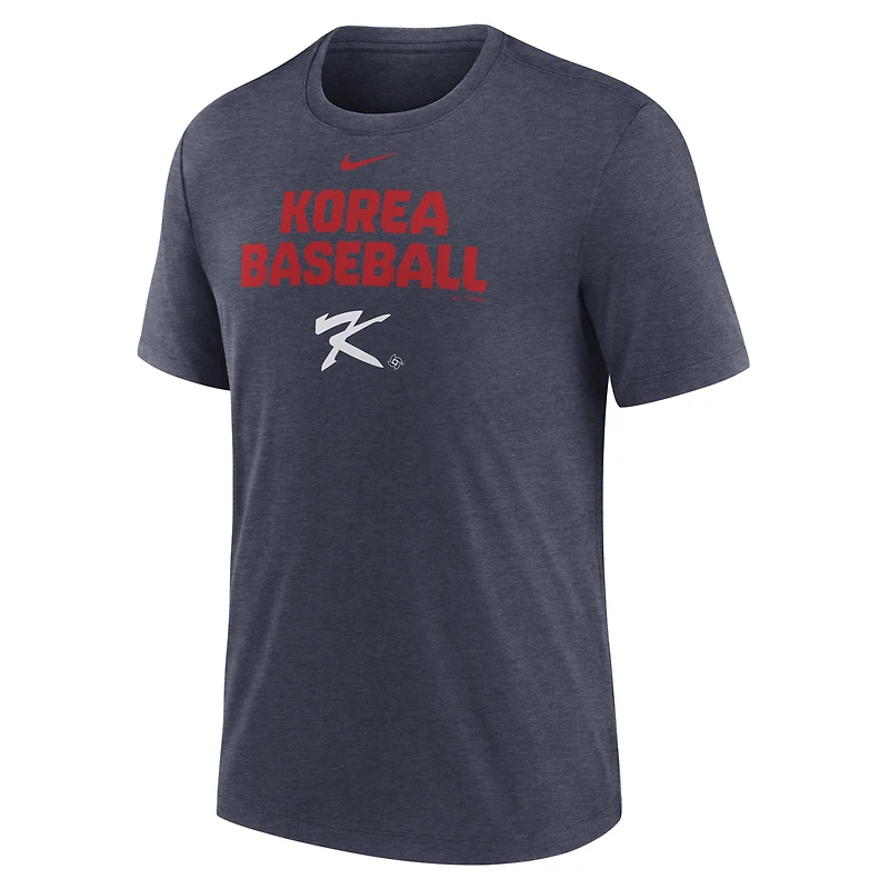 Men's Nike Heather Navy Korea Baseball 2026 World Classic Stacked Tri-Blend T-Shirt