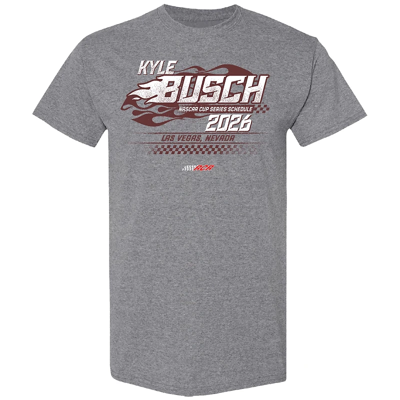 T-shirt à damier pour homme, motif sport, anthracite chiné, Kyle Busch, calendrier NASCAR 2026