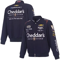 Veste de course en sergé bleu marine Kyle Busch 2026 Cheddars pour homme, modèle JH Design, fermeture à boutons-pression.