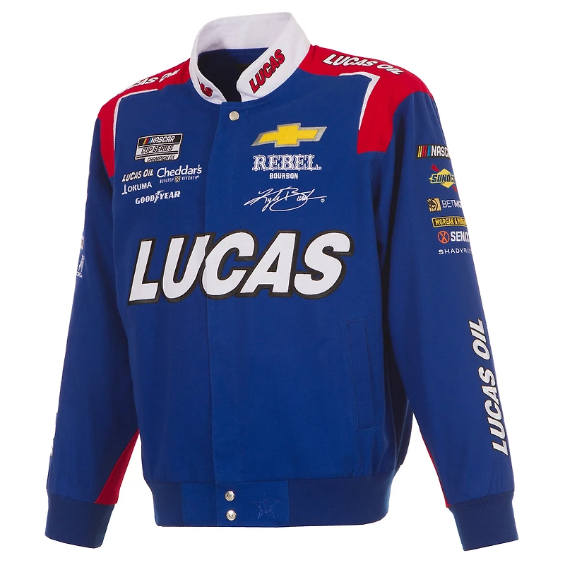 Veste d'uniforme en sergé à boutons-pression Royal Kyle Busch Lucas Oil pour homme de JH Design