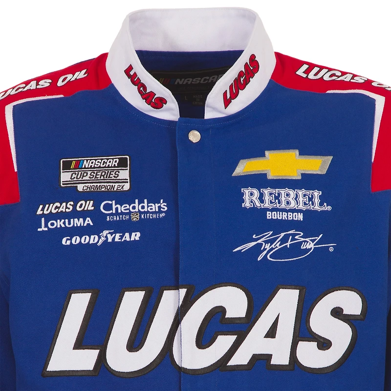 Veste d'uniforme en sergé à boutons-pression Royal Kyle Busch Lucas Oil pour homme de JH Design