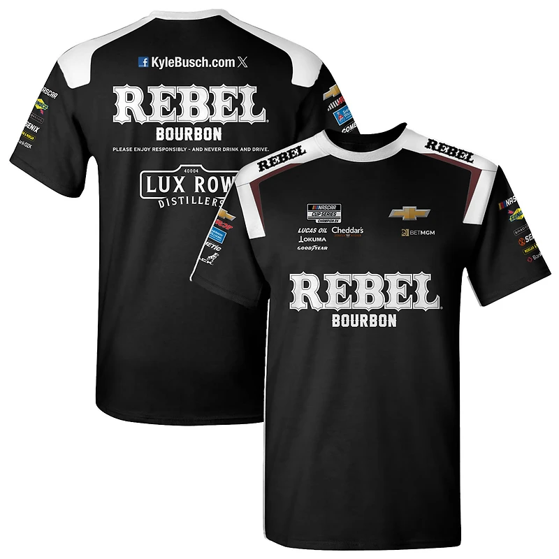 T-shirt noir pour homme de la collection Richard Childress Racing Team Kyle Busch Rebel Bourbon