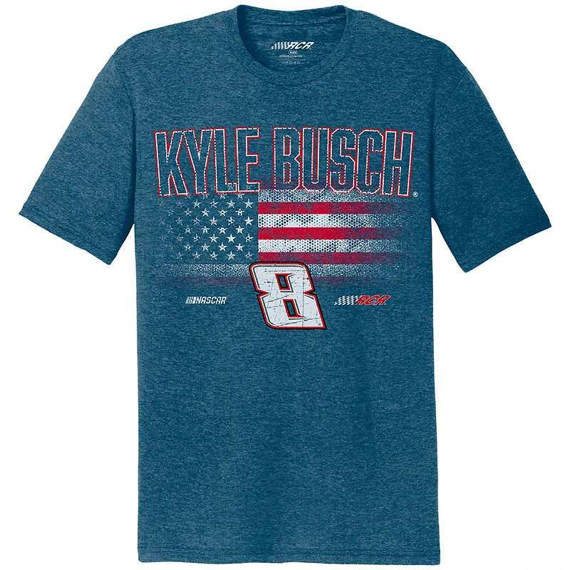 T-shirt tri-blend bleu chiné pour homme, collection Richard Childress Racing Team, motif drapeau Kyle Busch