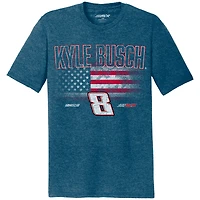 T-shirt tri-blend bleu chiné pour homme, collection Richard Childress Racing Team, motif drapeau Kyle Busch