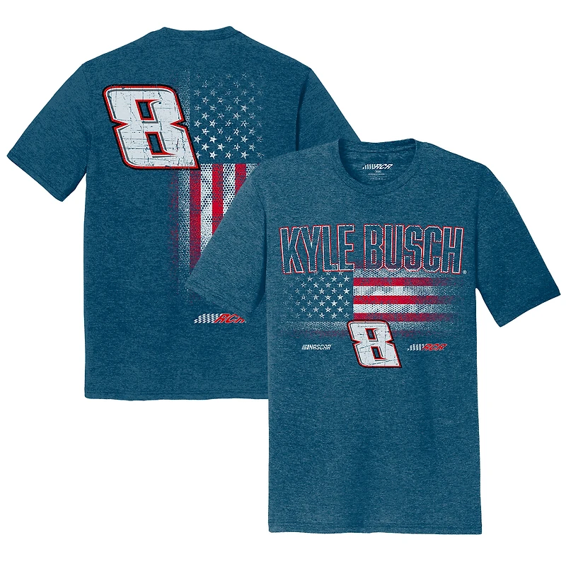 T-shirt tri-blend bleu chiné pour homme, collection Richard Childress Racing Team, motif drapeau Kyle Busch