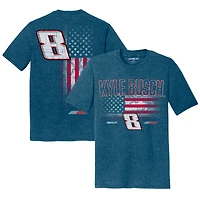 T-shirt tri-blend bleu chiné pour homme, collection Richard Childress Racing Team, motif drapeau Kyle Busch